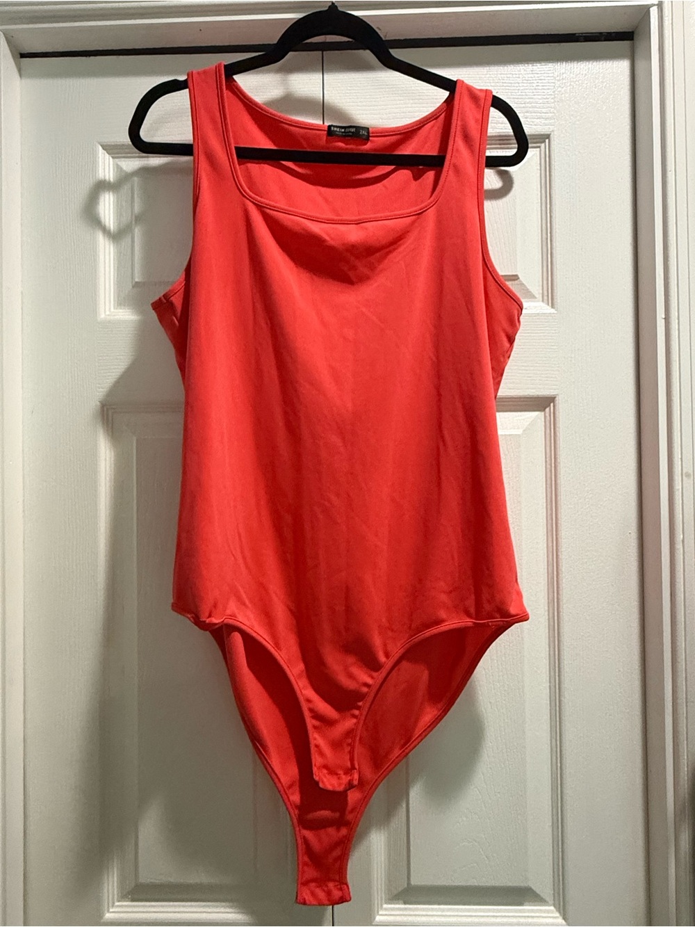 SHEIN Bright Watermelon/Coral Square Neck Bodysuit